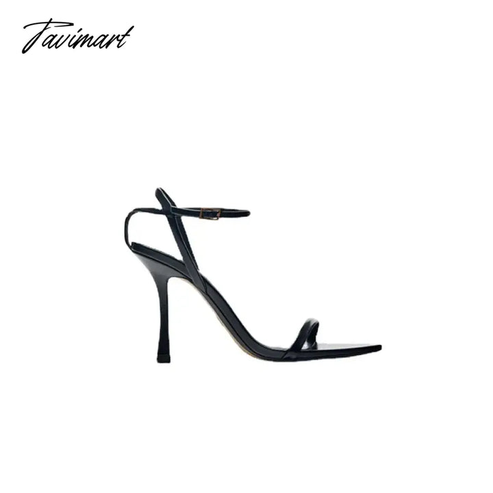 Tavimart New Women’s Shoes Black Open Toe Round Fashion Sandals With Thin Strips French Style