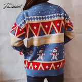 Tavimart New Year Theme Snowman Print O - Neck Long Sleeve Pullover Tops Loose Vintage Knitted
