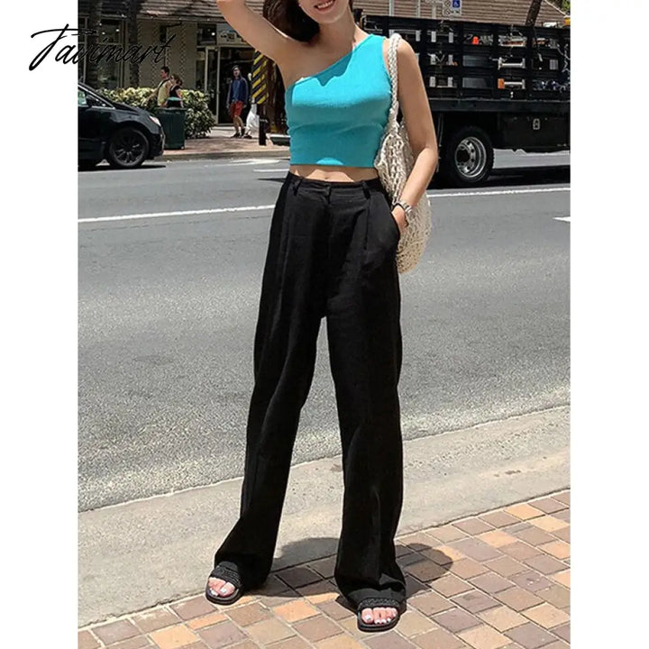 Tavimart Newly Summer Woman Pants Casual Loose High Waist Wide Leg Streetwear Ol Trousers