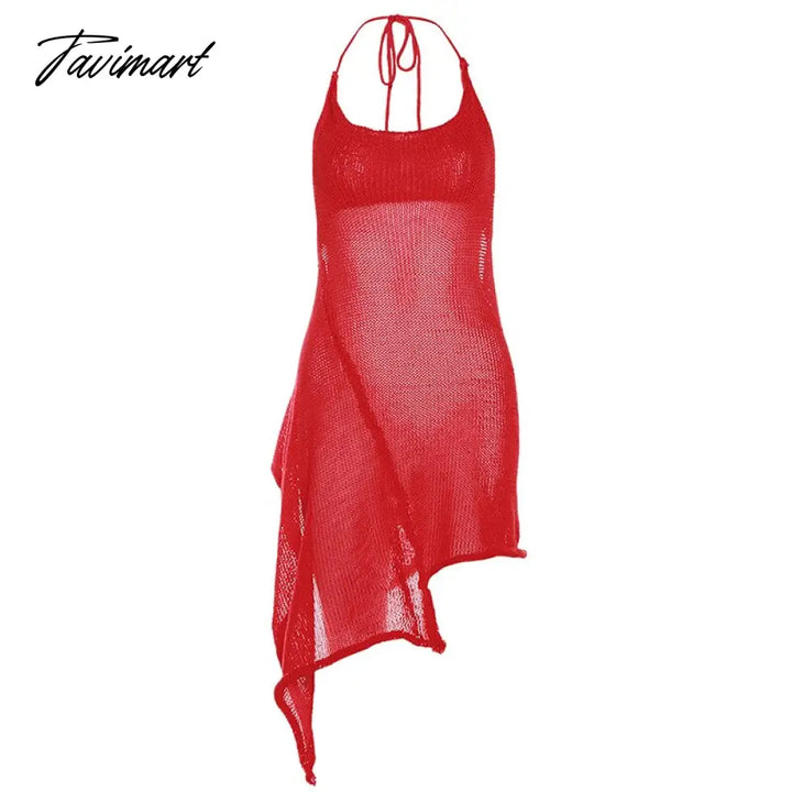 Tavimart Night Club Outfit Strap Sexy Short Dresses Daring Backless Prom Gown Halter Slim Fit Solid