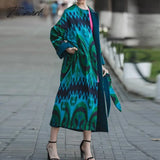 Tavimart Office Lady Pocket Cardigan Loose Jacket Women Fashion Print Casual Lining Reversible Coat