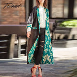Tavimart Office Lady Pocket Cardigan Loose Jacket Women Fashion Print Casual Lining Reversible Coat