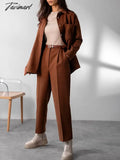 Tavimart Office Lady Two Piece Outfits Long Sleeve Shirts With Pencil Pants Women Suit Sets Autumn