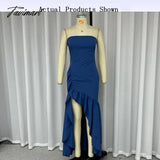 Tavimart Party Long Dress Elegant Solid Strapless Sleeveless Backless Pleated Ruffled Irregular