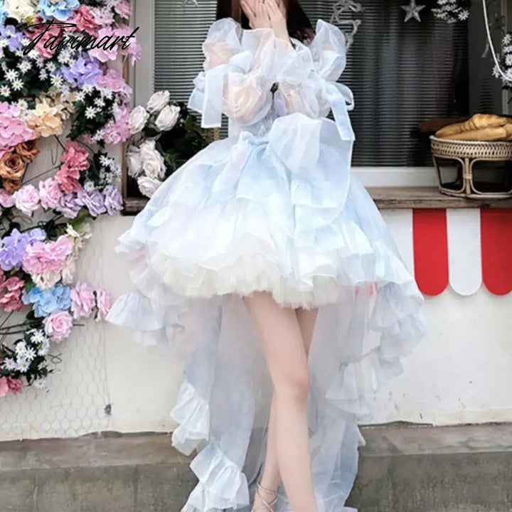 Tavimart - Pettiskirt Dress Fairy Super Mori Puff Sleeve Trailing Lolita Skirt Birthday Adult