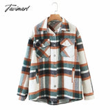 Tavimart Plaid Jacket Women Coat New Spring Autumn Vintage Stylish Pockets Oversized Casual Warm