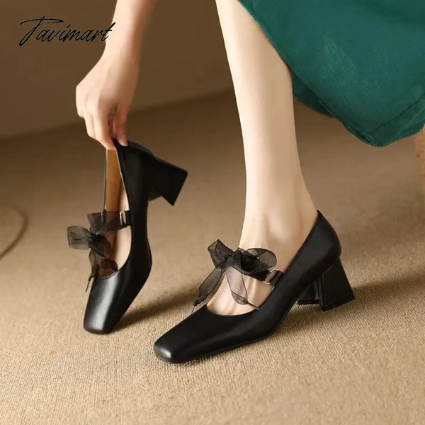 Tavimart - Plus Size 34 - 48 New Female Mary Janes Pumps Fashion Square Toe Lace Up Thick High