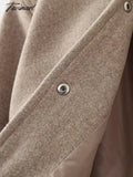 Tavimart Pockets Cropped Jacket Woman Spring Streetwear Turn Down Collar Long Sleeve Khaki Short