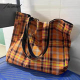 TAVIMART  -  Preppy Style Casual Tote Bags For Women Luxury Designer Handbags Purses New In Nylon Contrast Plaid Large Capacity Shoulder