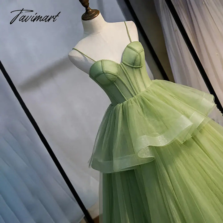 Tavimart - Princess Tiered Tulle Tutu Birthday Graduation Dress Custom Made Corset Spaghetti Straps