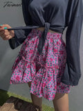 Tavimart - Printing Lolita Mini Skirt Womens Sexy Korean Style Teen Girls Cute High Waisted Pleated