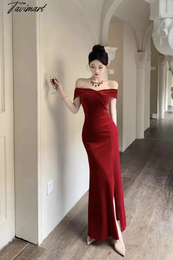 TAVIMART - Pure Sexy Hot Girl Off Shoulder Elegant Velvet Dress Women' tavimart TAVIMART - Pure Sexy Hot Girl Off Shoulder Elegant Velvet Dress Women' tavimart
