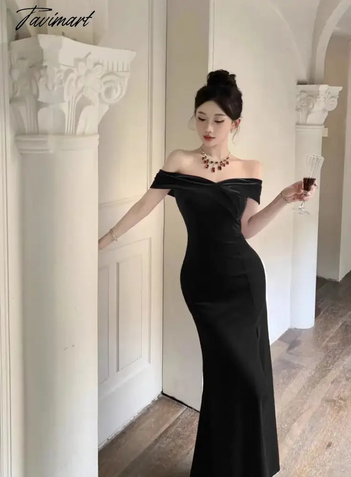TAVIMART - Pure Sexy Hot Girl Off Shoulder Elegant Velvet Dress Women' tavimart TAVIMART - Pure Sexy Hot Girl Off Shoulder Elegant Velvet Dress Women' tavimart