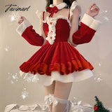 Tavimart Red Korean Sexy Christmas Set Women Winter Slim Female Clothing Sets New Year Bow Designer