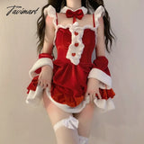Tavimart Red Korean Sexy Christmas Set Women Winter Slim Female Clothing Sets New Year Bow Designer