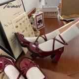 Tavimart Red Mary Jane Women Pumps Thick High Heels Shoes Female Lolita Square Toe Spring Fashion