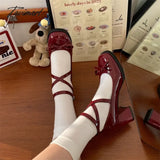 Tavimart Red Mary Jane Women Pumps Thick High Heels Shoes Female Lolita Square Toe Spring Fashion
