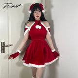 Tavimart Red Sweet Sexy Christmas Set Women Casual Evening Party Mini Dress Sets Winter Slim Korean