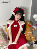 Tavimart Red Sweet Sexy Christmas Set Women Casual Evening Party Mini Dress Sets Winter Slim Korean