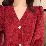 Tavimart Red Vintage Kinitted Dress Women Elegant Christmas Mini Female Warm Slim Casual Korean One