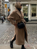 Tavimart Retro Lapel With Belt Overcoat Women Elegant Long Sleeve Pocket Jacket Spring And Autumn