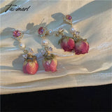 Tavimart Retro Natural Real Flower Eternal Flower Earrings Niche Design Sense Freshwater Pearl Femaleaint For Women Long Earrings Jewelry