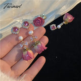 Tavimart Retro Natural Real Flower Eternal Earrings Niche Design Sense Freshwater Pearl Femaleaint