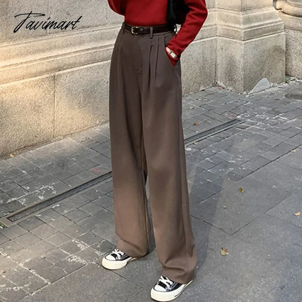 Tavimart Retro Straight Wide Leg Brown Pants Vintage Female Spring New Korean Fashion High Waist