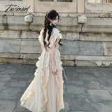 Tavimart - Romantic Retro Dress Women’s New Collar Wooden Ear Seaside Vacation Style Skirt