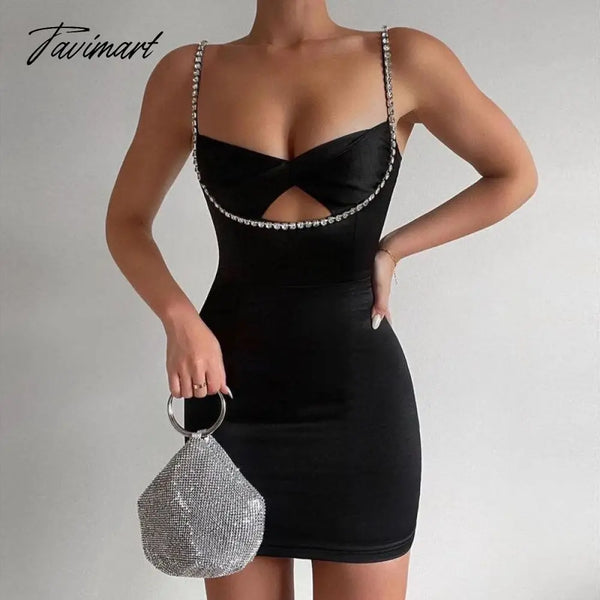 Tavimart Satin Bodycon Dress Women Party New Arrivals Spaghetti Strap Black Sexy Prom Celebrity