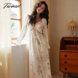 Tavimart Satin Long One-piece Dress Gown Designer Clothes Women Luxury Sleepwear Summer Elegant Victorian Style Nightie