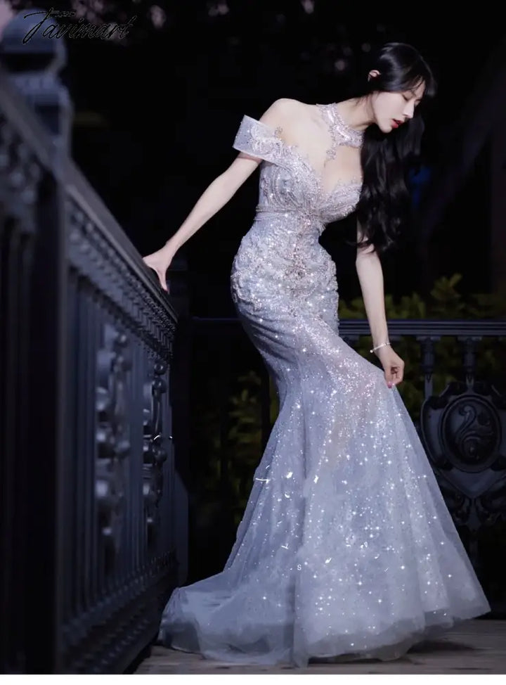 Tavimart - Senior Luxury Wedding Dress Off Shoulder Beading Embroidery Sequins Mermaid Applique