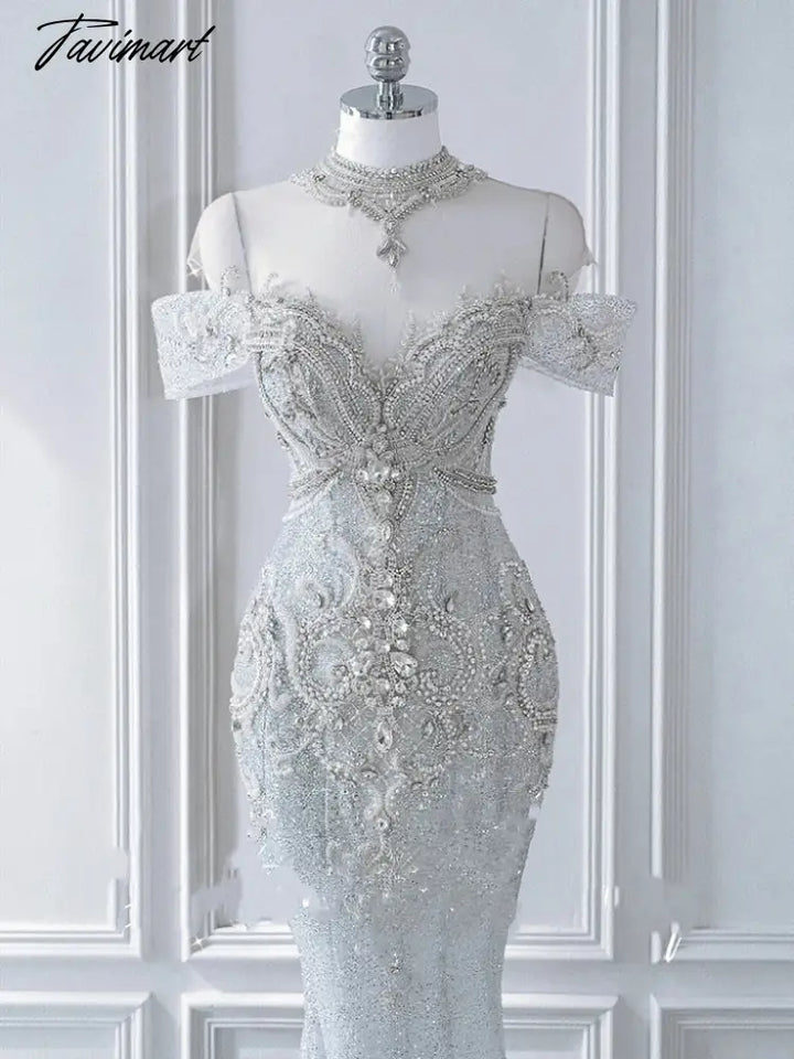 Tavimart - Senior Luxury Wedding Dress Off Shoulder Beading Embroidery Sequins Mermaid Applique