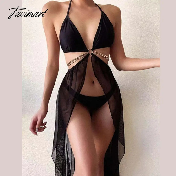 Tavimart Sexy Bikini Sets Cover - Ups Beach Outfits Swimwear For Women Three Piece Lace Up Elegant