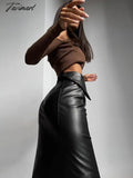 Tavimart Sexy Leather Pu High Waist Black Skirts Bodycon Women Autumn Winter Y2K Pencil Midi Skirt