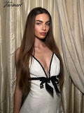 Tavimart - Sexy Patchwork Women Sling Maxi Dress Elegant V - Neck Sleeveless Backless Dresses 2024