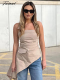 Tavimart Sexy Solid Irregular Halter Tops Women Elegant Slim Pocket Strapless T - Shirt Ladies