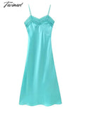 Tavimart Sexy Solid Lace Suspender Dress Women Elegant Loose V - Neck Fishtail Skirt Ladies Summer