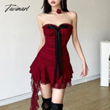 Tavimart - Sexy Strapless Dresses For Summer Women’s Dress 2024 New Bow Spliced Bra Skirt Mesh