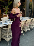 Tavimart - Sexy Strapless Ruffled Women Maxi Dress Fashion Solid Backless Split Bodycon Dresses