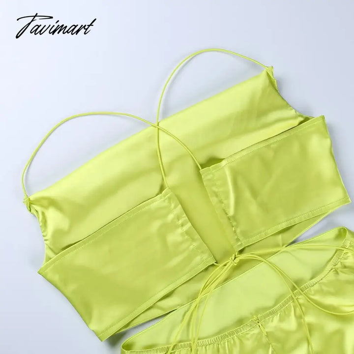 Tavimart Sexy Summer Spaghetti Straps A Line Satin Mini Dresses For Women Elegant Backless Bandage