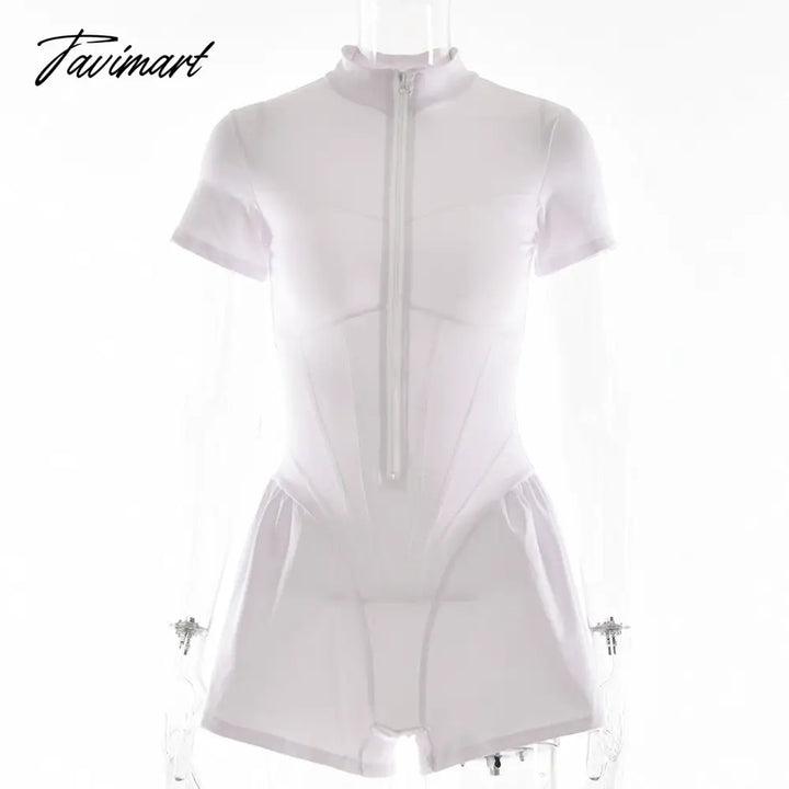 Tavimart Sexy Tight Short Skirt Jumpsuit Fall Summer Women’s Crew Neck Sleeve Zipper Leggings