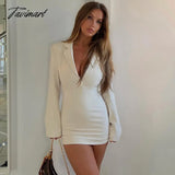 Tavimart Sexy Women Full Sleeve Backless Blazer Dress Elegant Gown Single Breasted Polo Bandage