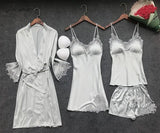 Tavimart Sexy Women Robe & Gown Sets Lace Bathrobe + Night Dress 4 Four Pieces Sleepwear Womens