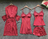 Tavimart Sexy Women Robe & Gown Sets Lace Bathrobe + Night Dress 4 Four Pieces Sleepwear Womens