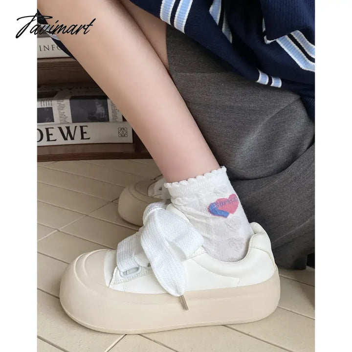 Tavimart Shoes Spring And Autumn New Versatile Lightweight White Hong Kong Style Student Elevated