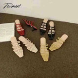 Tavimart - Shoes Woman’s Slippers Square Toe Low Slides Thin Heels Med Cross-Tied Summer Rome