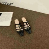 Tavimart - Shoes Woman’s Slippers Square Toe Low Slides Thin Heels Med Cross-Tied Summer Rome