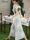 Tavimart - Short Sleeve Floral Midi Dress Office Lady Summer Beach Style French Elegant Women
