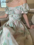 Tavimart - Short Sleeve Floral Midi Dress Office Lady Summer Beach Style French Elegant Women